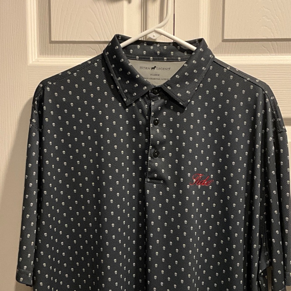 Men's Horn and Legend Black skull head polo Shirt- Alabama “Tide”